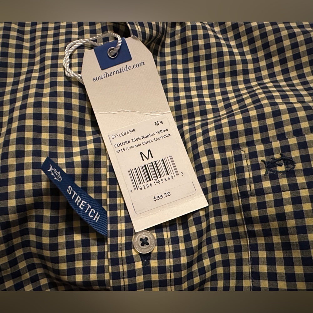 Southern Tide Asilomar Check Sport Shirt Button Down Medium Naples Yellow - Picture 3 of 3